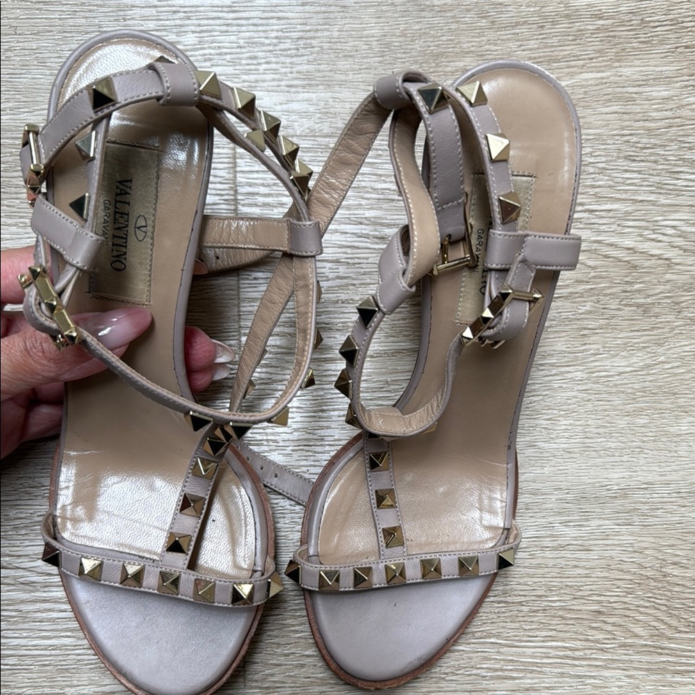 Valentino Cream Studded Leather Sandals